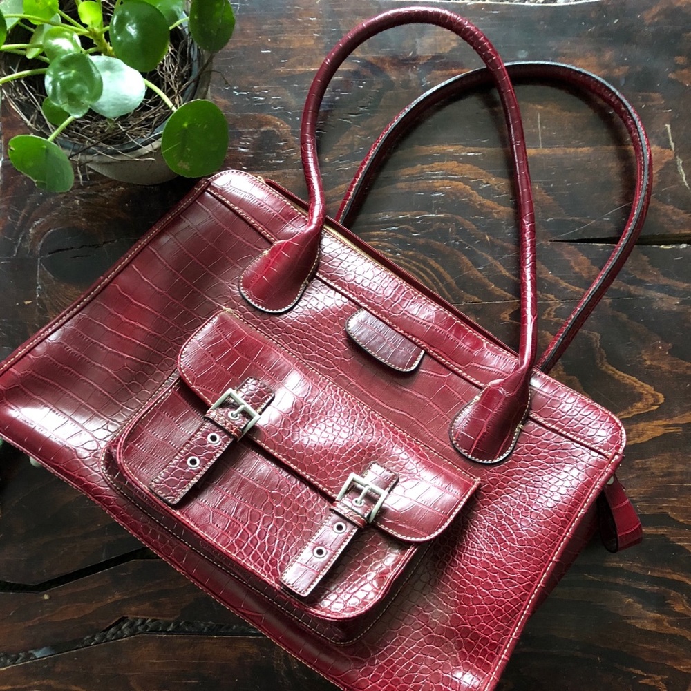 Large red faux crocodile laptop bag/tote